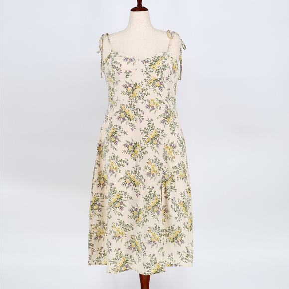 Lucky Brand Women Ivory Floral Cotton/Linen Boho Corset Midi Dress Size XL - Picture 3 of 6